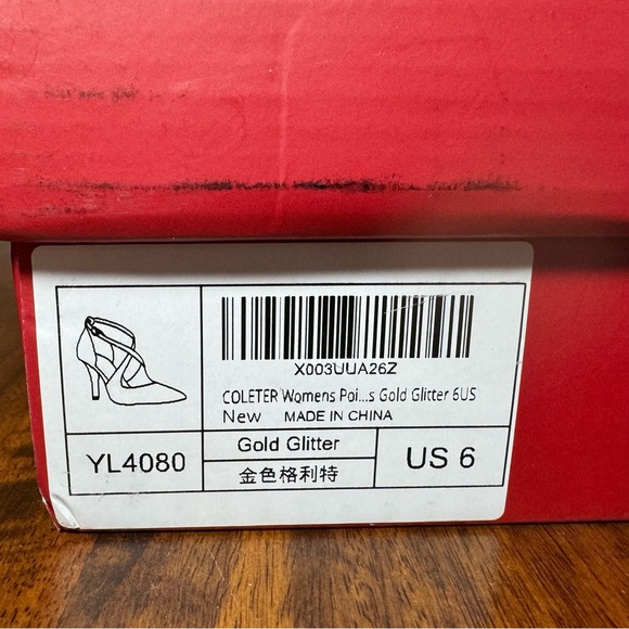 NWT Women’s Gold Glitter Heels Size 6  4" Pointed Toe Crossed Ankle Strap - Picture 16 of 16